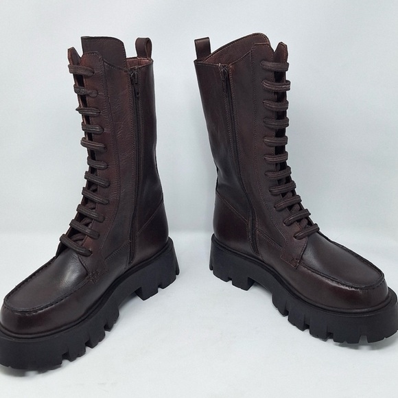 Free People Jones Lug Sole Lace Up Boots Burgundy Size 7.5 - Picture 4 of 8
